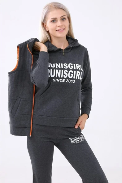 Günlük Kışlık Şık ve Rahat Üçlü Kadın Eşofman Takımı - Resim 3