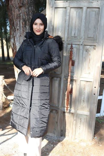 Günlük Kışlık Tam Boy Şişme Kadın Tesettür Mont - Resim 4
