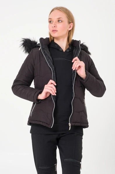 Günlük Kürklü Şişme Kadın Mont - Resim 8