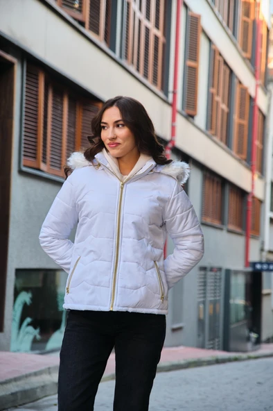 Günlük Kürklü Şişme Kadın Mont - Resim 6
