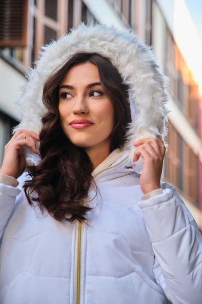 Günlük Kürklü Şişme Kadın Mont - Resim 2