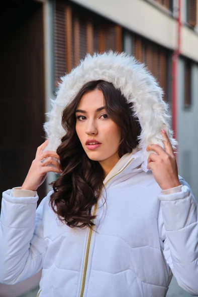 Günlük Kürklü Şişme Kadın Mont - 1
