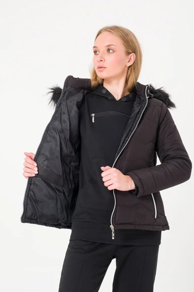 Günlük Kürklü Şişme Kadın Mont - Resim 6