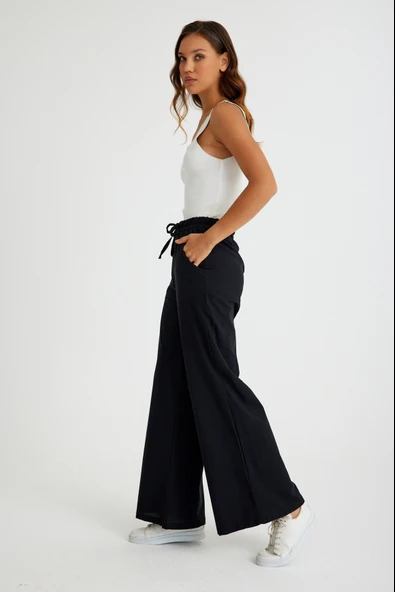 Keten Günlük Pantolon Beli Lastikli Bağcıklı - Resim 3