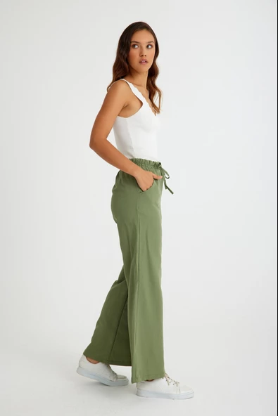 Keten Günlük Pantolon Beli Lastikli Bağcıklı - 7