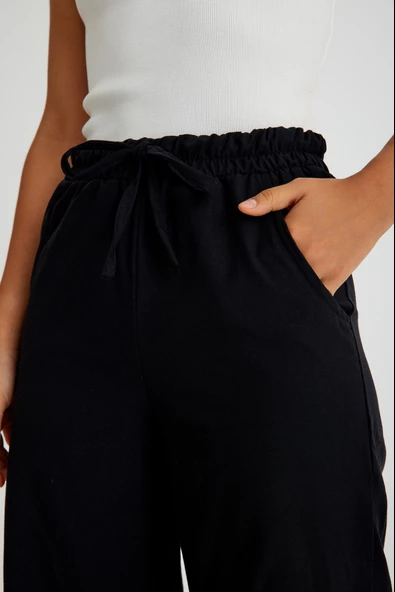 Keten Günlük Pantolon Beli Lastikli Bağcıklı - 5