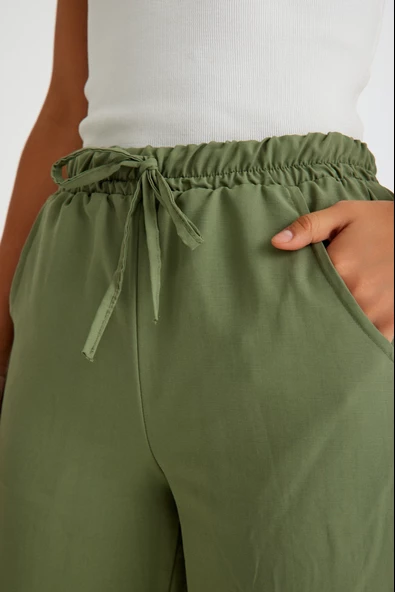 Keten Günlük Pantolon Beli Lastikli Bağcıklı - 3
