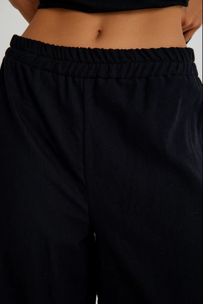 Keten Günlük Rahat Beli Lastikli Kadın İkili Takım Alt Üst - Resim 5