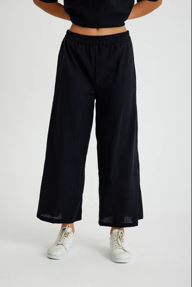 Keten Günlük Rahat Beli Lastikli Kadın İkili Takım Alt Üst - Resim 6