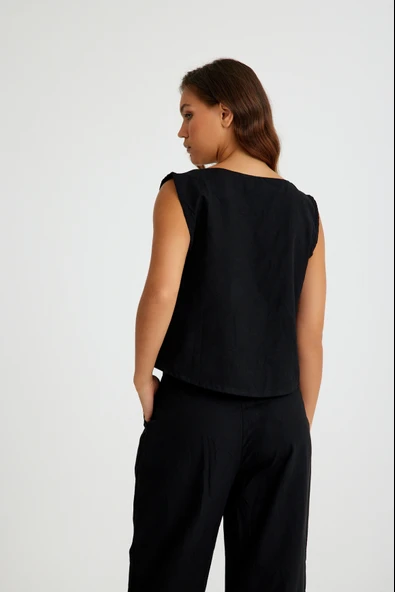 Keten Günlük Rahat  Kolsuz  Alt Üst Kadın Takım - Resim 5