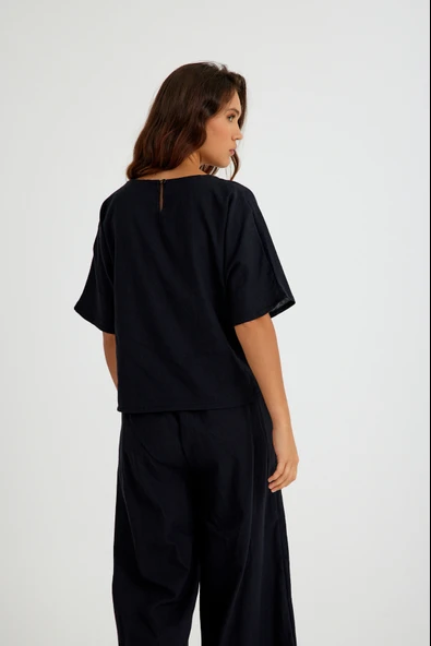 Keten Günlük Rahat Beli Lastikli Kadın İkili Takım Alt Üst - Resim 4