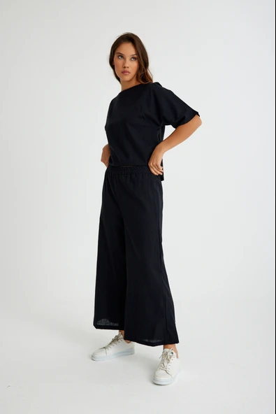 Keten Günlük Rahat Beli Lastikli Kadın İkili Takım Alt Üst - Resim 2