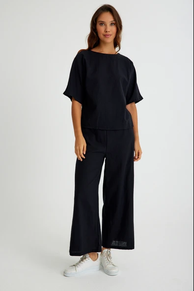 Keten Günlük Rahat Beli Lastikli Kadın İkili Takım Alt Üst ürün görseli