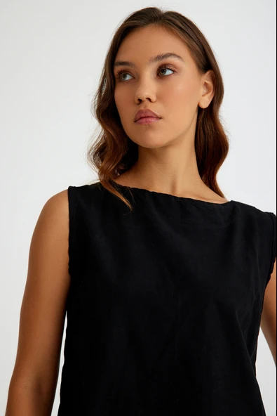 Keten Günlük Rahat  Kolsuz  Alt Üst Kadın Takım - Resim 3