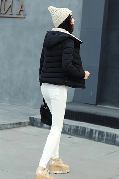 Kışlık Kapüşonlu Kadın Şişme Mont - Resim 4