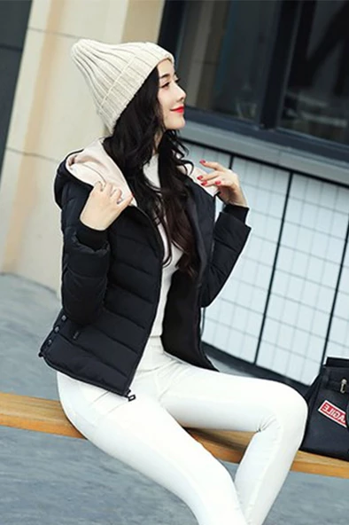 Kışlık Kapüşonlu Kadın Şişme Mont - Resim 2