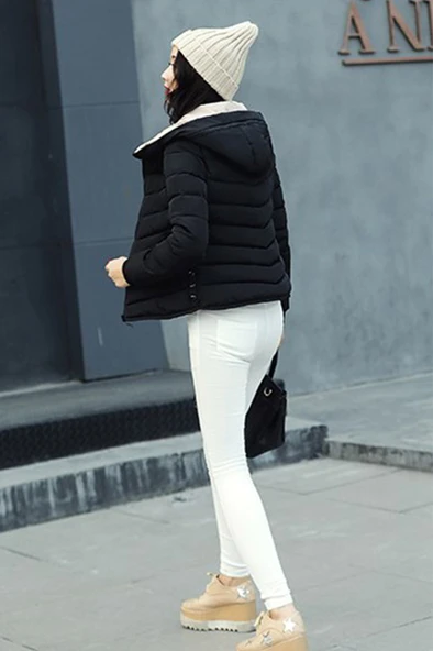 Kışlık Kapüşonlu Kadın Şişme Mont - Resim 3