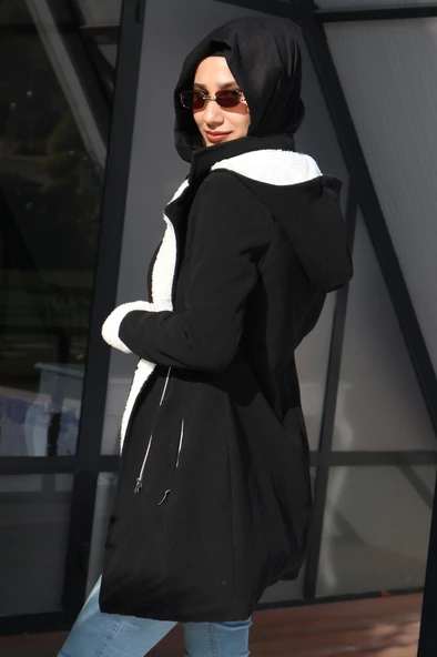 Kışlık Günlük Kaşe Kadın Tesettür Kaban - Resim 4