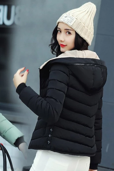 Kışlık Kapüşonlu Kadın Şişme Mont - Resim 3