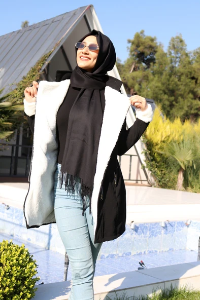 Kışlık Günlük Kaşe Kadın Tesettür Kaban - Resim 2