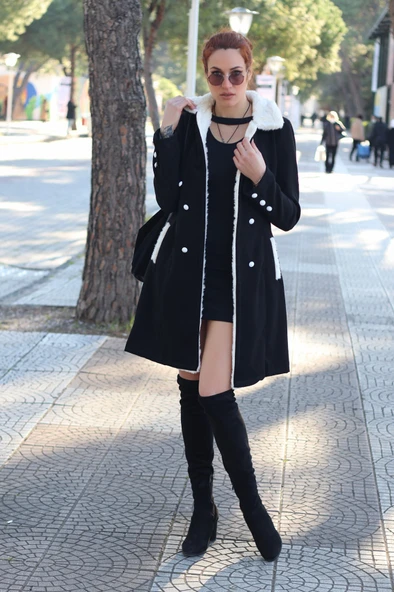 Kışlık Günlük Kaşe Kadın Kaban - 3