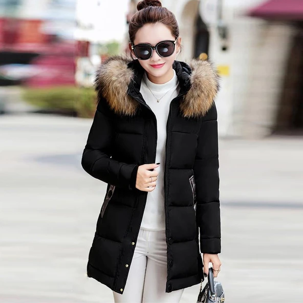 Kışlık Kürk Yaka Şişme Kadın Mont ürün görseli