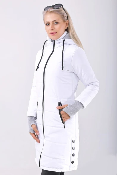 Kışlık Kapüşonlu Uzun Kadın Şişme Mont ürün görseli