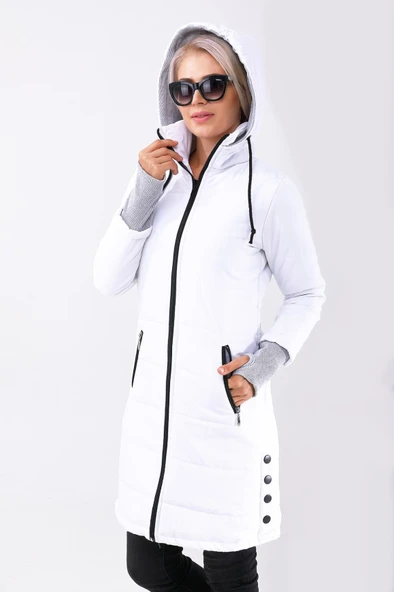 Kışlık Kapüşonlu Uzun Kadın Şişme Mont - Resim 4