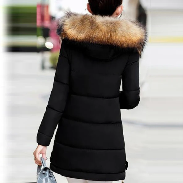 Kışlık Kürk Yaka Şişme Kadın Mont - Resim 2