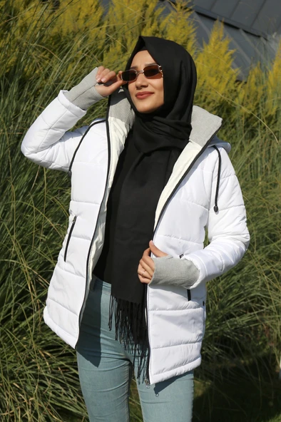 Kışlık Kapüşonlu Uzun Kadın Şişme Tesettür Mont ürün görseli