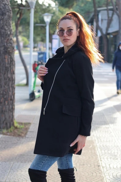 Kışlık Kürklü Kaşe Kadın Kaban - Resim 5