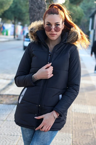 Kışlık Kürk Yaka Şişme Kadın Mont ürün görseli