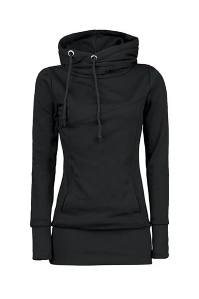 Toridas Günlük Asimetrik Kesim Cepli Uzun Kadın Sweatshirt 3011siyah2 - Resim 2