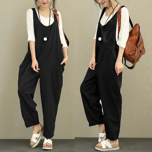 Keten Günlük Yazlık Kalın Askılı Salopet Kadın Tulum ürün görseli