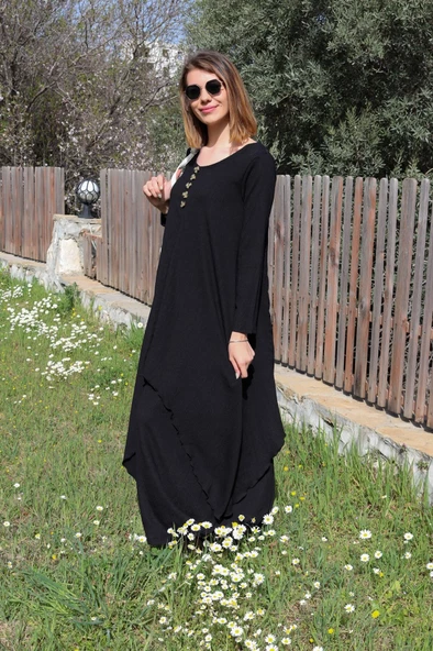 Keten Günlük Yazlık Salaş Kadın İki Katlı  Elbise