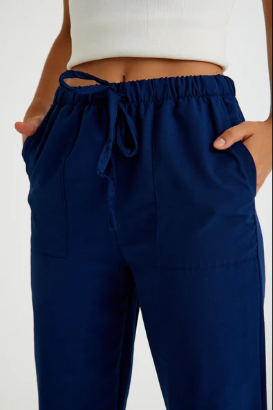 Keten Günlük Pantolon Beli Bağcıklı - Resim 7