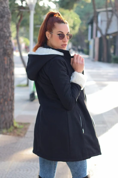 Kışlık Günlük Kaşe Kadın Kaban - Resim 3