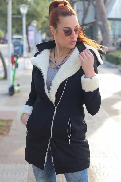 Kışlık Günlük Kaşe Kadın Kaban - Resim 4