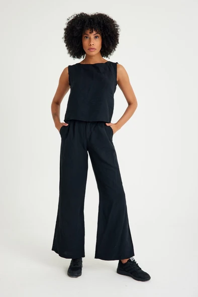 Keten Günlük Rahat  Kolsuz  Alt Üst Kadın Takım ürün görseli 1