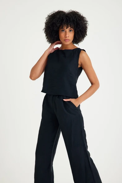 Keten Günlük Rahat  Kolsuz  Alt Üst Kadın Takım - Resim 5