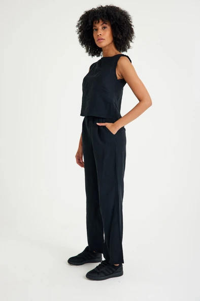 Keten Günlük Rahat  Kolsuz  Alt Üst Kadın Takım - Resim 4