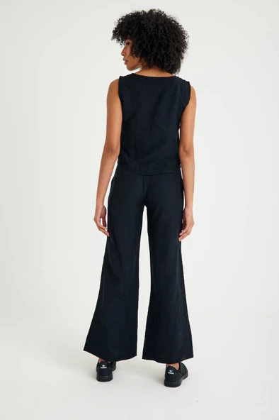 Keten Günlük Rahat  Kolsuz  Alt Üst Kadın Takım - Resim 3