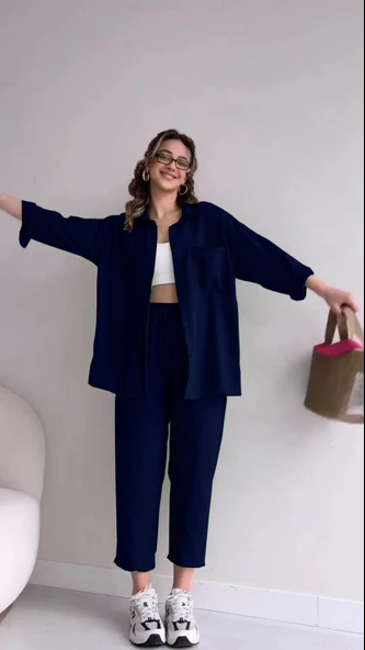 Keten Günlük İkili Takım Elbise Pantolon Gömlek ürün görseli