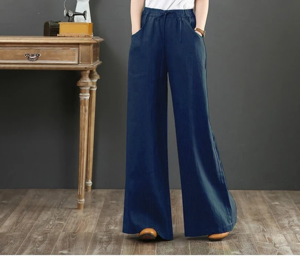 Keten Günlük Pantolon Beli Lastikli Bağcıklı - Resim 2