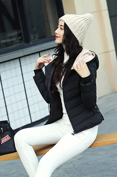 Kışlık Kapüşonlu Kadın Şişme Mont - Resim 3