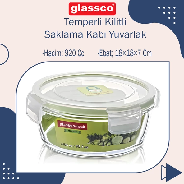 lock Temperli Cam Kilitli Cam Saklama Kabı Yuvarlak 920 Cc - 2