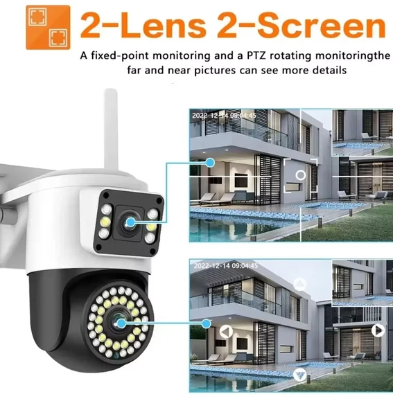 WiFi Güvenlik Kamerası Çift 1080P  Çift Kamera Ev Güvenlik Algılama Alarmı WiFi İki Yönlü İnterkom - 2