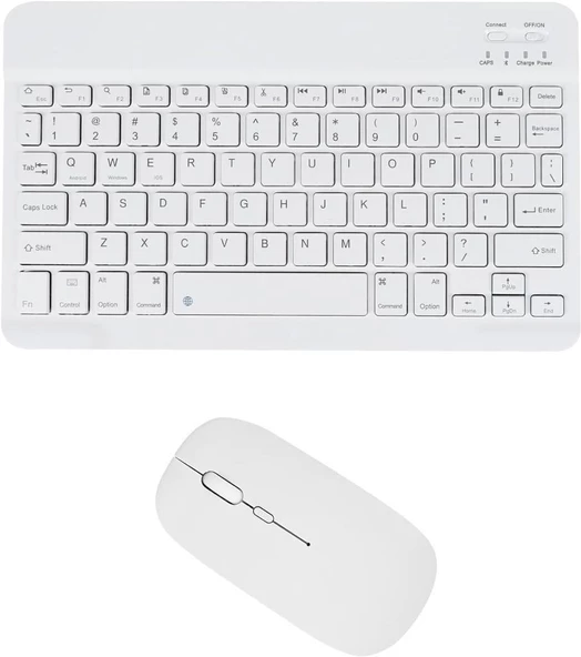 Powerway Maxron MX-3 7" Uyumlu Kablosuz Bluetooth Şarj Edilebilir Klavye Mouse Seti - Beyaz