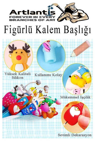 Kalem Başlığı Figürlü 30 Adet Kalem Süsü Erkekler İçin Değişik Karkatür Hayvan Silikon Kalem Başlığı Sevimli Kalem Başlıkları - Resim 5