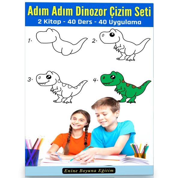 Adım Adım Dinozor Çizim Seti (2 Kitap) - 1